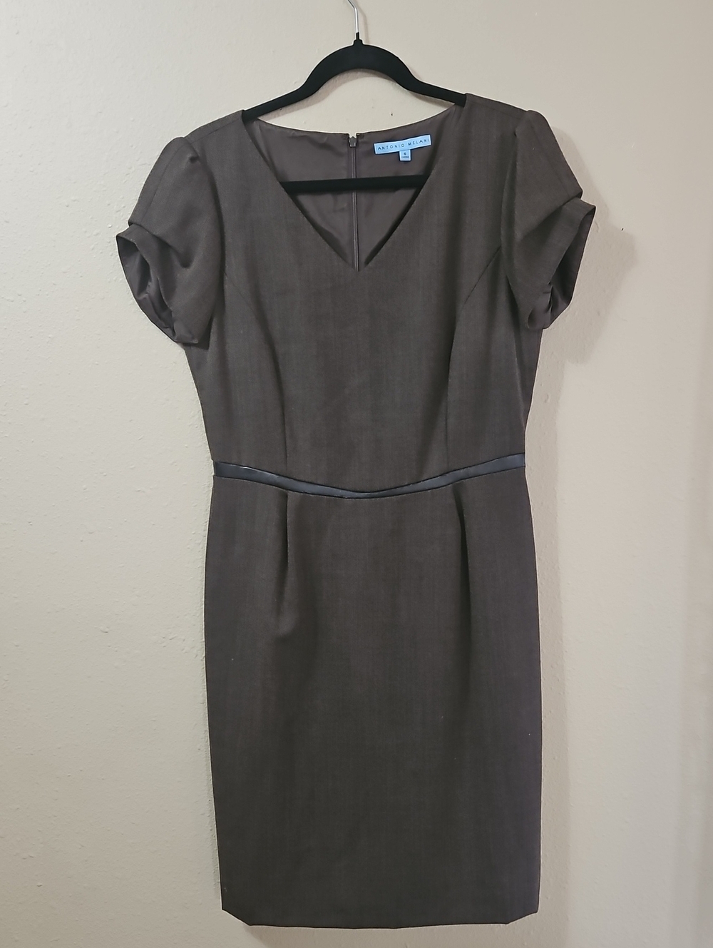 ANTONIO MELANI Charcoal Gray V-Neck Sheath Dress